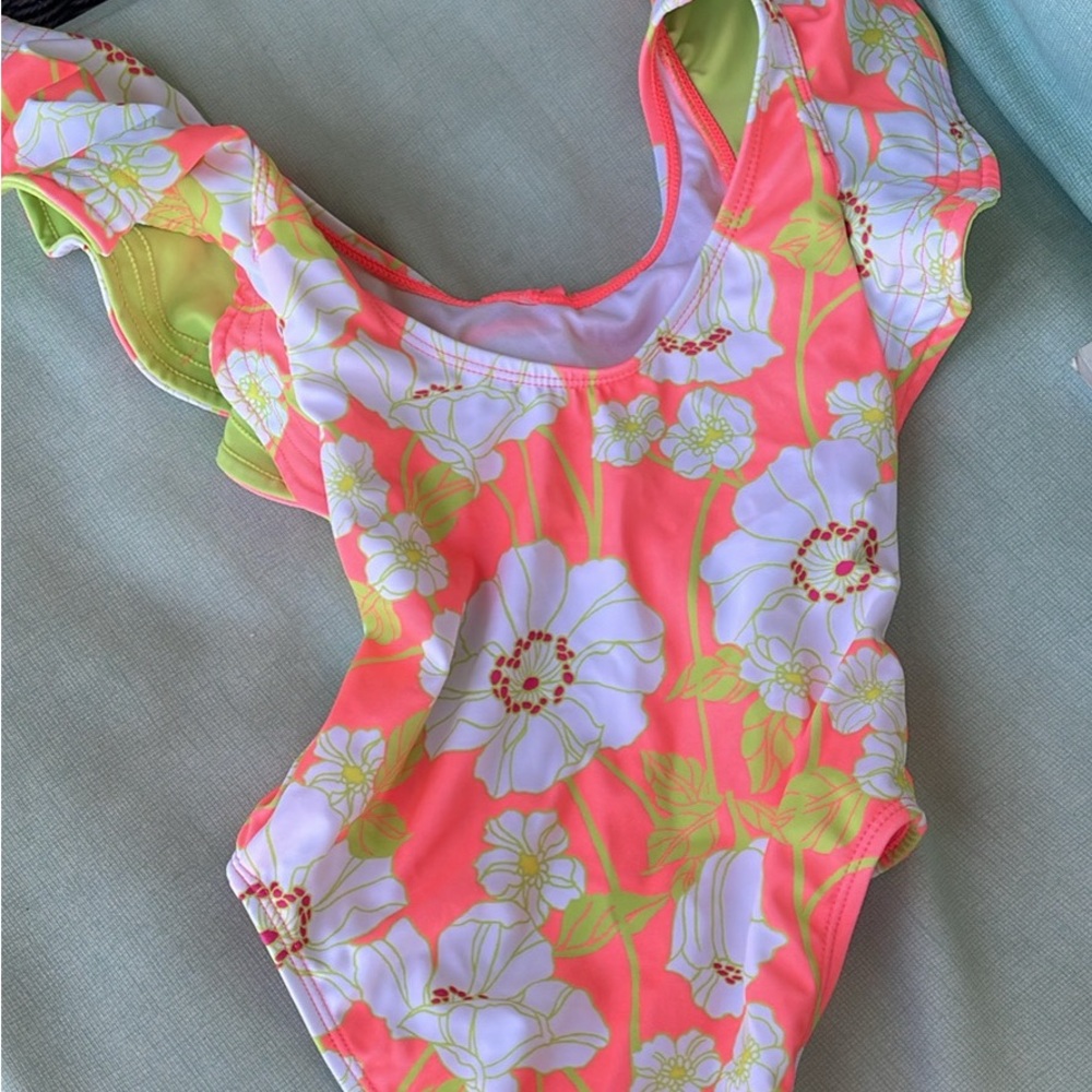 Janie and Jack Coral and Lime Swimsuit sz 4